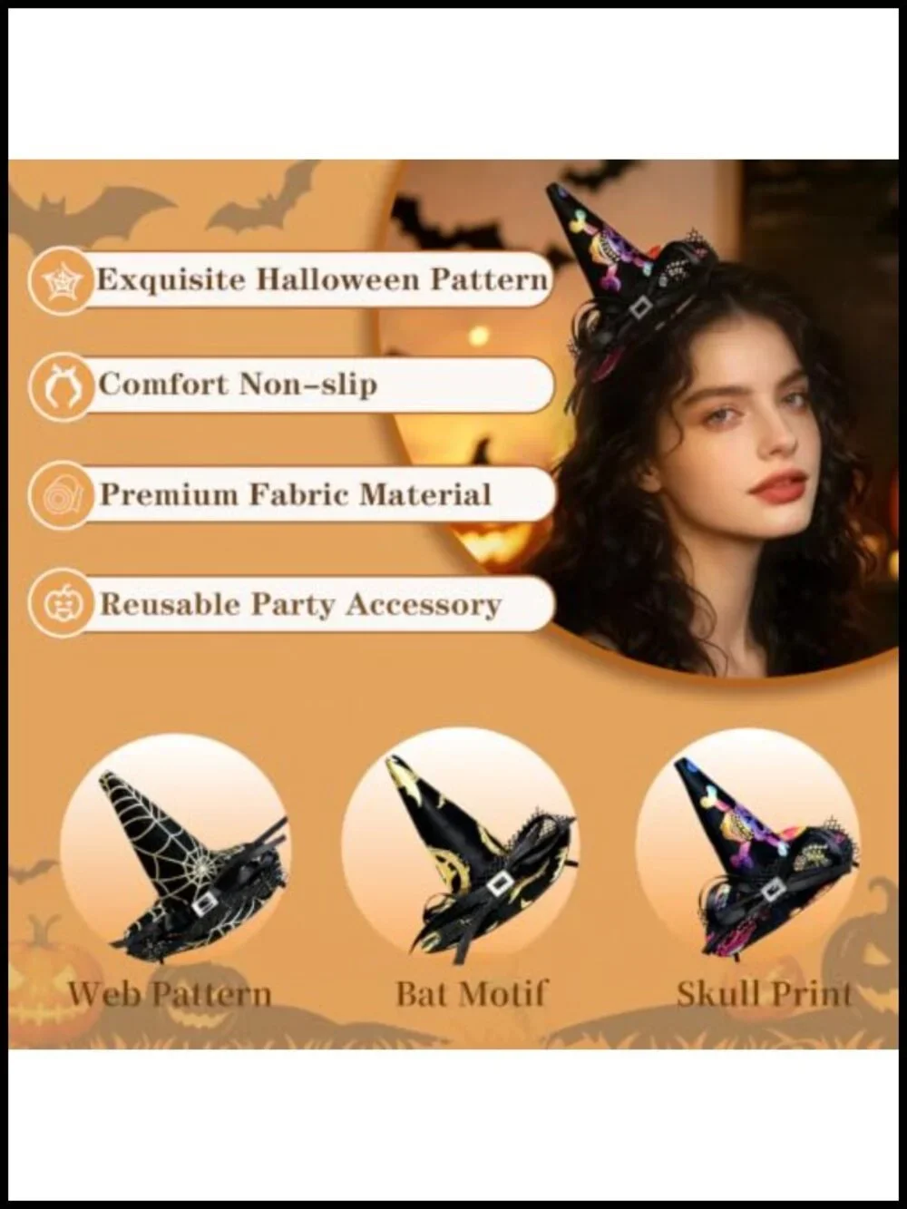 3Pcs Halloween Witch Hat Headbands Bowknot Spider Web Lace Headwear Costume